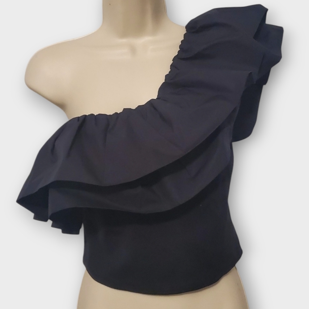 Anthropologie Women's Black Sunday in Brooklyn Ruffled Layered One Shoulder Top